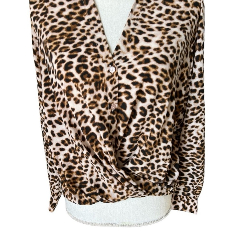 All in favor leopard print Long sleeve top Notched Collar workwear office - Picture 3 of 6